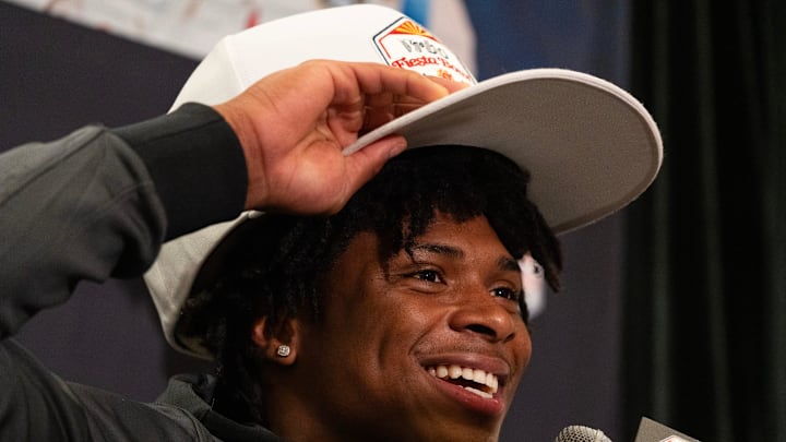 Ole Miss running back Kewan Lacy smiles during the CFP and Fiesta Bowl Media Day at the JW Marriott Scottsdale Camelback Inn Resort & Spa, in Scottsdale, Ariz., on Tuesday, Jan. 6, 2026. Ole Miss running back Kewan Lacy smiles during the CFP and Fiesta Bowl Media Day at the JW Marriott Scottsdale Camelback Inn Resort & Spa, in Scottsdale, Ariz., on Tuesday, Jan. 6, 2026.