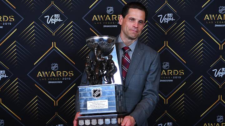 Jun 19, 2019; Las Vegas, NV, USA; Boston Bruins General Manager Don Sweeney was named NHL General Manager of the year during the 2019 NHL Awards at Mandalay Bay. Mandatory Credit: Stephen R. Sylvanie-Imagn Images