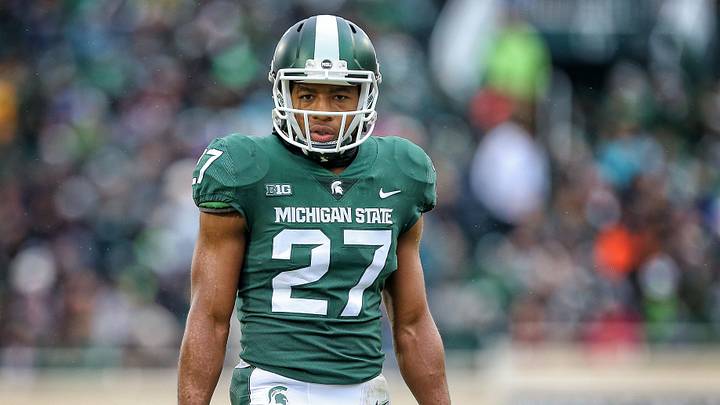 Oct 27, 2018; East Lansing, MI, USA; Michigan State Spartans safety Khari Willis (27) stands on the field during the first quarter of a game against the Purdue Boilermakers at Spartan Stadium. Mandatory Credit: Mike Carter-Imagn Images Oct 27, 2018; East Lansing, MI, USA; Michigan State Spartans safety Khari Willis (27) stands on the field during the first quarter of a game against the Purdue Boilermakers at Spartan Stadium. Mandatory Credit: Mike Carter-Imagn Images
