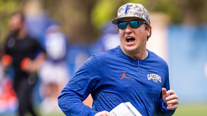 Florida   s Co-Offensive Coordinator Russ Callaway calls for his players to run another a drill. The Florida Gators held their second Spring football practice at Sanders Practice Fields in Gainesville, FL on Saturday, March 9, 2024. [Doug Engle/Gainesville Sun]