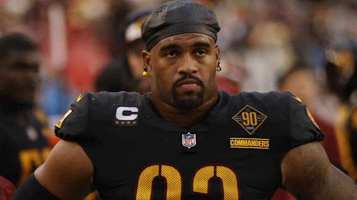 Nov 27, 2022; Landover, Maryland, USA; Washington Commanders defensive tackle Jonathan Allen (93) Nov 27, 2022; Landover, Maryland, USA; Washington Commanders defensive tackle Jonathan Allen (93)