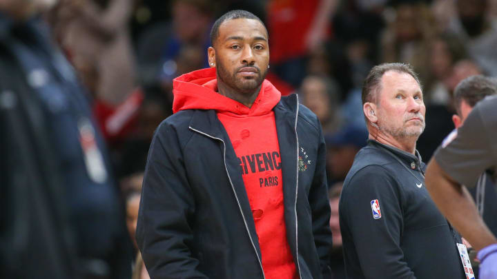 Jan 28, 2023; Atlanta, Georgia, USA; LA Clippers guard John Wall (11) during a timeout against the Atlanta Hawks in the second half at State Farm Arena. Mandatory Credit: Brett Davis-USA TODAY Sports