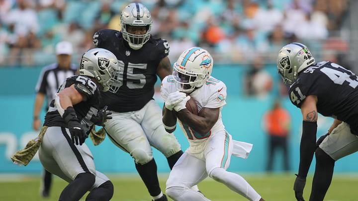 Nov 19, 2023; Miami Gardens, Florida, USA; Miami Dolphins wide receiver Tyreek Hill (10) runs with Nov 19, 2023; Miami Gardens, Florida, USA; Miami Dolphins wide receiver Tyreek Hill (10) runs with