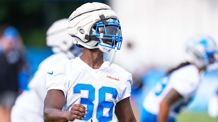 Detroit Lions safety Erick Hallett II (36) practices during training camp at Meijer Performance Center in Allen Park on Sunday, July 20, 2025. Detroit Lions safety Erick Hallett II (36) practices during training camp at Meijer Performance Center in Allen Park on Sunday, July 20, 2025.