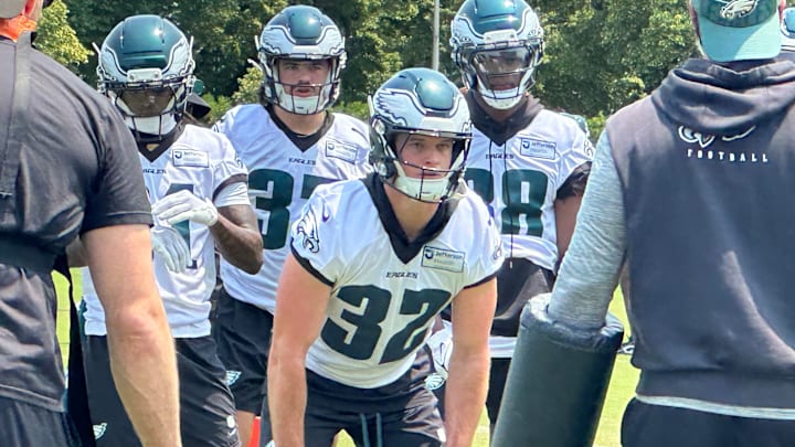 Safety Reed Blankenship prepares to do a drill during an Eagles OTA practice on June 3, 2025.