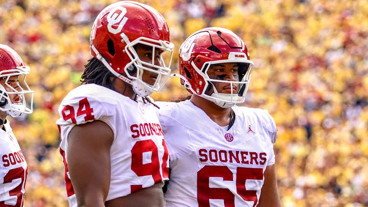 Oklahoma defensive end Kenny Ozowalu and defensive tackle Jayden Jackson look on before a snap against Michigan. Oklahoma defensive end Kenny Ozowalu and defensive tackle Jayden Jackson look on before a snap against Michigan.
