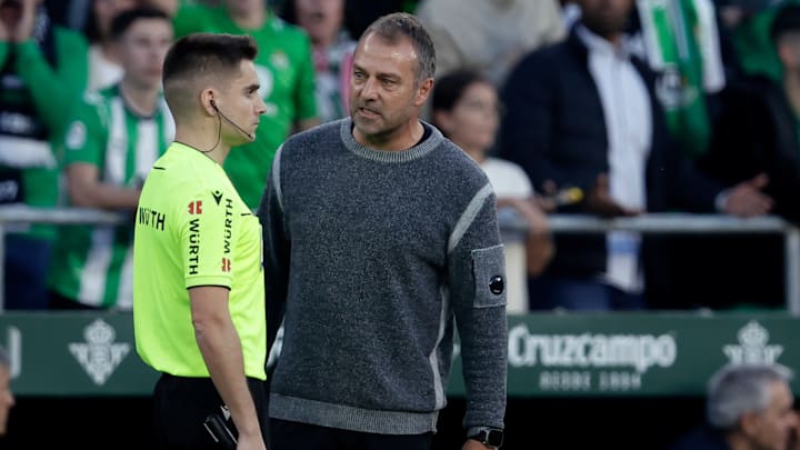 Hansi Flick was sent off during Barcelona's 2-2 draw with Real Betis on Saturday Hansi Flick was sent off during Barcelona's 2-2 draw with Real Betis on Saturday