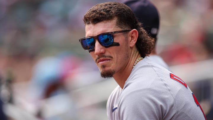 May 31, 2025; Atlanta, Georgia, USA; Boston Red Sox left fielder Jarren Duran (16) in the dugout against the Atlanta Braves in the second inning at Truist Park. Mandatory Credit: Brett Davis-Imagn Images May 31, 2025; Atlanta, Georgia, USA; Boston Red Sox left fielder Jarren Duran (16) in the dugout against the Atlanta Braves in the second inning at Truist Park. Mandatory Credit: Brett Davis-Imagn Images