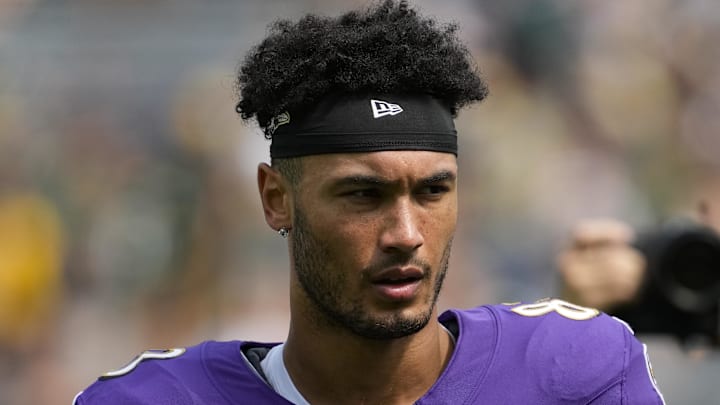 Baltimore Ravens tight end Qadir Ismail (83) during warmups prior to the game against the Green Bay Packers at Lambeau Field. 