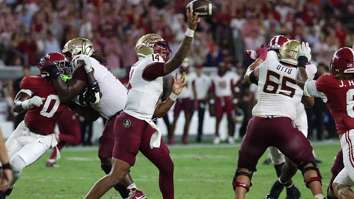 Sep 19, 2026; Tuscaloosa, Alabama, USA; Florida State Seminoles quarterback Ashton Daniels (14) passes against the Alabama Crimson Tide during the second half at Saban Field at Bryant-Denny Stadium. Mandatory Credit: David Leong-Imagn Images Sep 19, 2026; Tuscaloosa, Alabama, USA; Florida State Seminoles quarterback Ashton Daniels (14) passes against the Alabama Crimson Tide during the second half at Saban Field at Bryant-Denny Stadium. Mandatory Credit: David Leong-Imagn Images