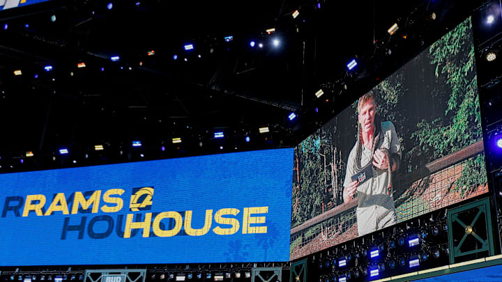 Australian conservationist Robert Irwin announces the Los Angeles Rams’ selection with the 242nd overall pick during the third and final day of the 2025 NFL Draft on Saturday, April 26, 2025, at Lambeau Field in Green Bay, Wisconsin.
Tork Mason/USA TODAY NETWORK-Wisconsin