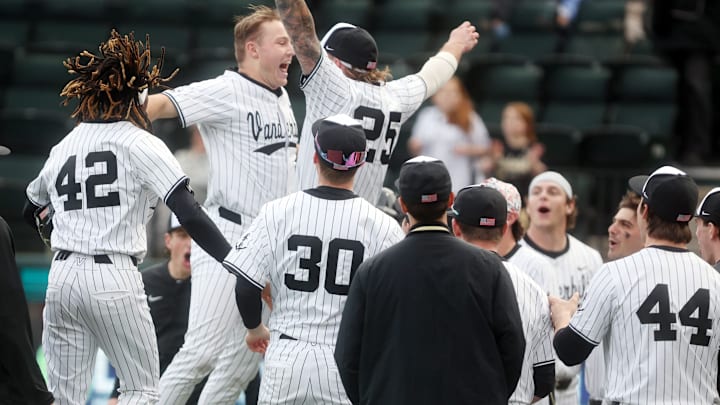 Vanderbilt baseball players celebrate a home run by Vanderbilt's Korbin Reynolds (18) during their game against Marist at Vanderbilt’s Hawkins Field Friday, Feb. 20, 2026. Vanderbilt baseball players celebrate a home run by Vanderbilt's Korbin Reynolds (18) during their game against Marist at Vanderbilt’s Hawkins Field Friday, Feb. 20, 2026.