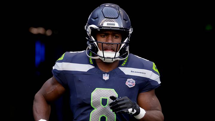 Sep 9, 2026; Seattle, Washington, USA;  Seattle Seahawks running back Jadarian Price (8) takes the field for warm ups before a game against the New England Patriots at Lumen Field.  Mandatory Credit: Joe Nicholson-Imagn Images
