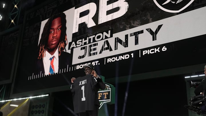 Boise State Broncos running back Ashton Jeanty is selected by the Las Vegas Raiders as the number six pick in the first round of the 2025 NFL Draft at Lambeau Field.