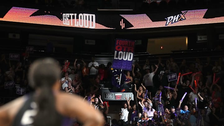 Fans cheer from the stands as the Phoenix Mercury play the Los Angeles Sparks at PHX Arena on Sept. 9, 2025.