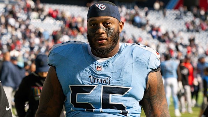 Tennessee Titans offensive tackle JC Latham (55)