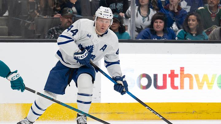 Apr 2, 2026; San Jose, California, USA; Toronto Maple Leafs defenseman Morgan Rielly (44) looks to pass the puck during the first period against the San Jose Sharks at SAP Center at San Jose. Mandatory Credit: Stan Szeto-Imagn Images Apr 2, 2026; San Jose, California, USA; Toronto Maple Leafs defenseman Morgan Rielly (44) looks to pass the puck during the first period against the San Jose Sharks at SAP Center at San Jose. Mandatory Credit: Stan Szeto-Imagn Images