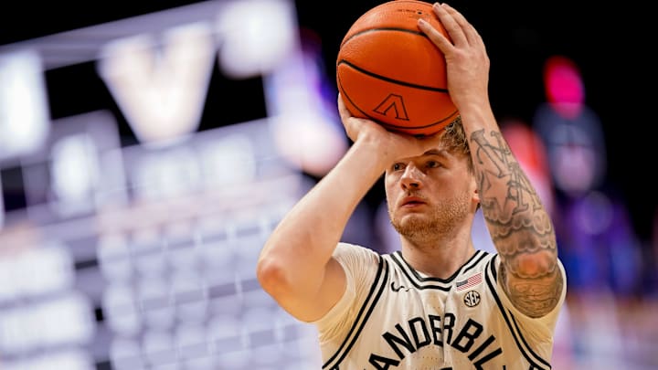 Vanderbilt forward Tyler Nickel (5) sets up for a free throw against Florida during the second half at Memorial Gymnasium in Nashville, Tenn., Saturday, Jan. 17, 2026. Vanderbilt forward Tyler Nickel (5) sets up for a free throw against Florida during the second half at Memorial Gymnasium in Nashville, Tenn., Saturday, Jan. 17, 2026.
