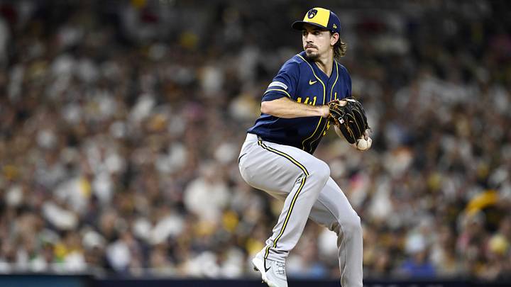 Oct 7, 2026; San Diego, California, USA; Milwaukee Brewers pitcher Robert Gasser (54) pitches during the second inning against the San Diego Padres in game four of the NLDS for the 2026 MLB Playoffs at Petco Park. Mandatory Credit: Denis Poroy-Imagn Images Oct 7, 2026; San Diego, California, USA; Milwaukee Brewers pitcher Robert Gasser (54) pitches during the second inning against the San Diego Padres in game four of the NLDS for the 2026 MLB Playoffs at Petco Park. Mandatory Credit: Denis Poroy-Imagn Images