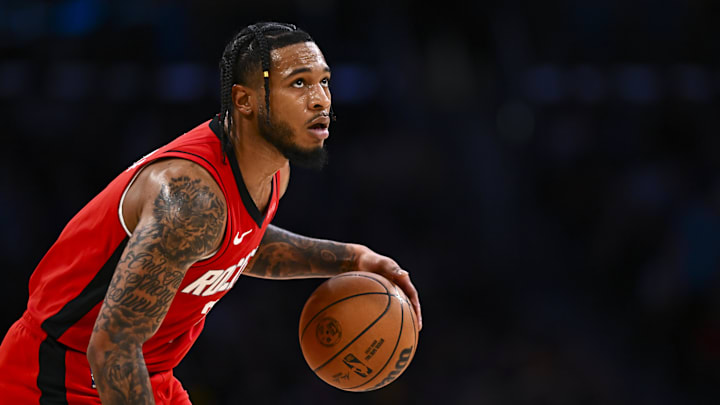 Apr 11, 2025; Los Angeles, California, USA; Houston Rockets forward Cam Whitmore (7) looks to shoot against the Los Angeles Lakers during the second half at Crypto.com Arena. Mandatory Credit: Jonathan Hui-Imagn Images