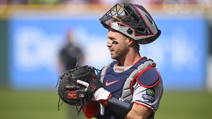 Aug 2, 2025; Cleveland, Ohio, USA; Minnesota Twins catcher Ryan Jeffers (27) stands on the field in the second inning against the Cleveland Guardians at Progressive Field. Mandatory Credit: David Richard-Imagn Images Aug 2, 2025; Cleveland, Ohio, USA; Minnesota Twins catcher Ryan Jeffers (27) stands on the field in the second inning against the Cleveland Guardians at Progressive Field. Mandatory Credit: David Richard-Imagn Images