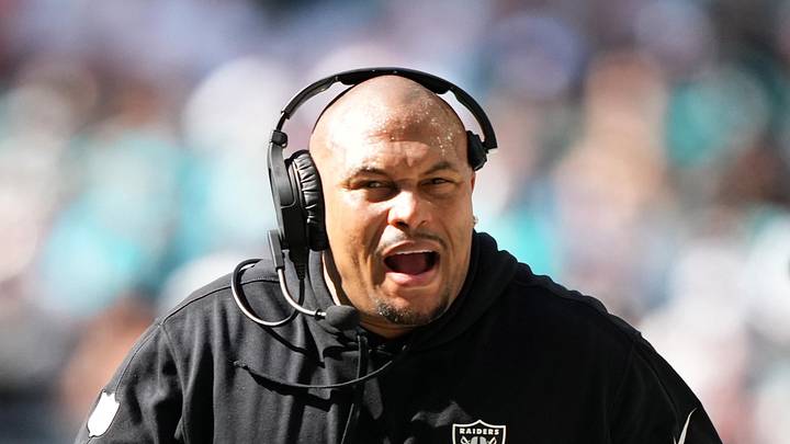 Nov 19, 2023; Miami Gardens, Florida, USA; Las Vegas Raiders head coach Antonio Pierce reacts during the first half against the Miami Dolphins at Hard Rock Stadium. Mandatory Credit: Jasen Vinlove-USA TODAY Sports Nov 19, 2023; Miami Gardens, Florida, USA; Las Vegas Raiders head coach Antonio Pierce reacts during the first half against the Miami Dolphins at Hard Rock Stadium. Mandatory Credit: Jasen Vinlove-USA TODAY Sports