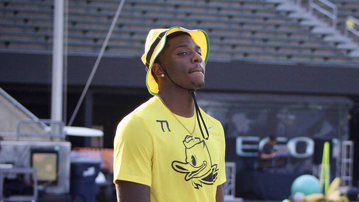 July 27, 2024; Eugene, OR, USA; Kendre Harrison part of the top-ranked recruits flocked to Eugene for the 2024 Oregon Ducks Saturday Night Live ; July 27, 2024; Eugene, OR, USA; Kendre Harrison part of the top-ranked recruits flocked to Eugene for the 2024 Oregon Ducks Saturday Night Live ;