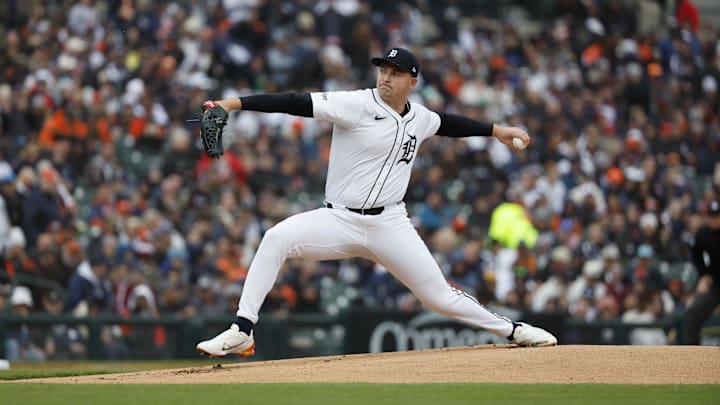 Apr 5, 2024; Detroit, Michigan, USA;  Detroit Tigers starting pitcher Tarik Skubal (29)
