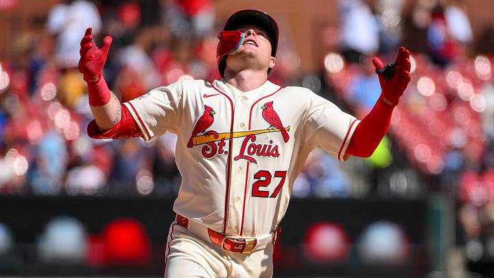 Apr 25, 2026; St. Louis, Missouri, USA; St. Louis Cardinals left fielder Nathan Church (27) reacts as he runs the bases after hitting a two run home run against the Seattle Mariners during the seventh inning at Busch Stadium. Mandatory Credit: Jeff Curry-Imagn Images Apr 25, 2026; St. Louis, Missouri, USA; St. Louis Cardinals left fielder Nathan Church (27) reacts as he runs the bases after hitting a two run home run against the Seattle Mariners during the seventh inning at Busch Stadium. Mandatory Credit: Jeff Curry-Imagn Images