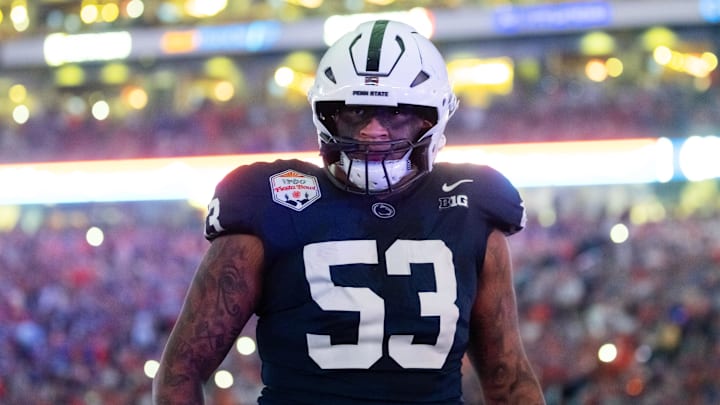 Penn State Nittany Lions offensive lineman Nick Dawkins is on the field for the Fiesta Bowl vs. the Boise State Broncos. Penn State Nittany Lions offensive lineman Nick Dawkins is on the field for the Fiesta Bowl vs. the Boise State Broncos.