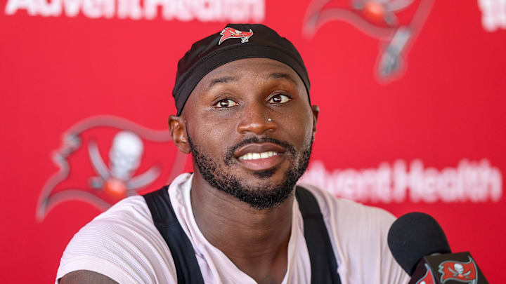 Tampa Bay Buccaneers cornerback Jamel Dean (35) talks to media after training camp at AdventHealth Training Center. Tampa Bay Buccaneers cornerback Jamel Dean (35) talks to media after training camp at AdventHealth Training Center.