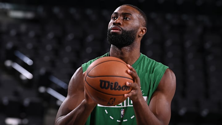 Boston Celtics wing Jaylen Brown (7) before a game against the Los Angeles Clippers.
