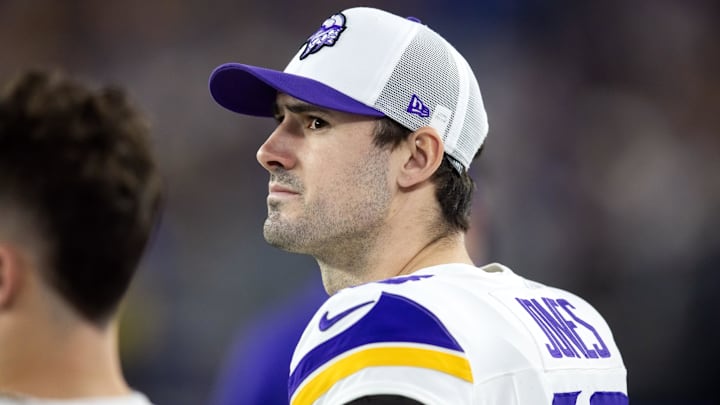 Jan 13, 2025; Glendale, AZ, USA; Minnesota Vikings quarterback Daniel Jones (13) against the Los Angeles Rams during an NFC wild card game at State Farm Stadium.