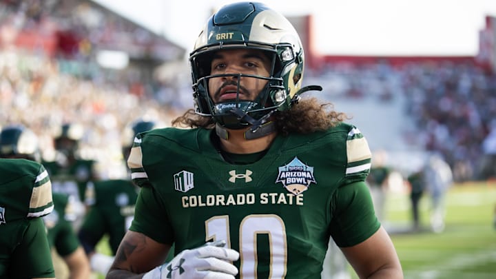 Dec 28, 2024; Tucson, AZ, USA; Colorado State Rams tight end Vince Brown II (10) against the Miami (OH) RedHawks during the Snoop Dogg Arizona Bowl at Arizona Stadium. Mandatory Credit: Mark J. Rebilas-Imagn Images
Dec 28, 2024; Tucson, AZ, USA; Colorado State Rams tight end Vince Brown II (10) against the Miami (OH) RedHawks during the Snoop Dogg Arizona Bowl at Arizona Stadium. Mandatory Credit: Mark J. Rebilas-Imagn Images