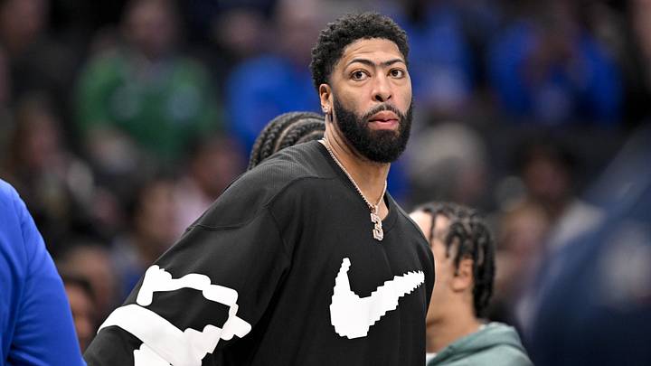 Nov 22, 2025; Dallas, Texas, USA; Dallas Mavericks forward Anthony Davis (3) looks on during the second half against the Memphis Grizzlies at the American Airlines Center. Mandatory Credit: Jerome Miron-Imagn Images