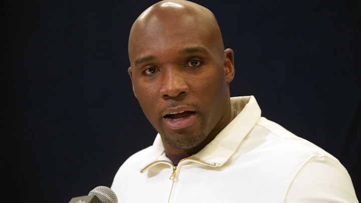  Houston Texans coach DeMeco Ryans speaks during the NFL Scouting Combine at the Indiana Convention Center.