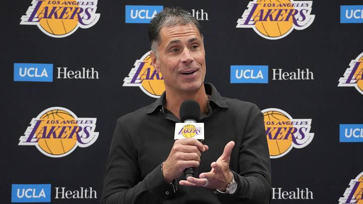 Sep 25, 2024; El Segundo, CA, USA; Los Angeles Lakers general manager Rob Pelinka at press conference at UCLA Health Training Center. Mandatory Credit: Kirby Lee-Imagn Images Sep 25, 2024; El Segundo, CA, USA; Los Angeles Lakers general manager Rob Pelinka at press conference at UCLA Health Training Center. Mandatory Credit: Kirby Lee-Imagn Images