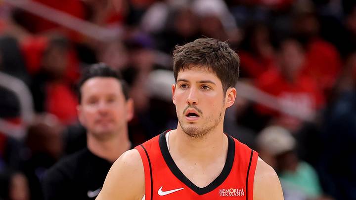 May 1, 2026; Houston, Texas, USA; Houston Rockets guard Reed Sheppard (15) handles the ball against the Los Angeles Lakers during the second quarter of game six of the first round of the 2026 NBA Playoffs at Toyota Center. Mandatory Credit: Erik Williams-Imagn Images
