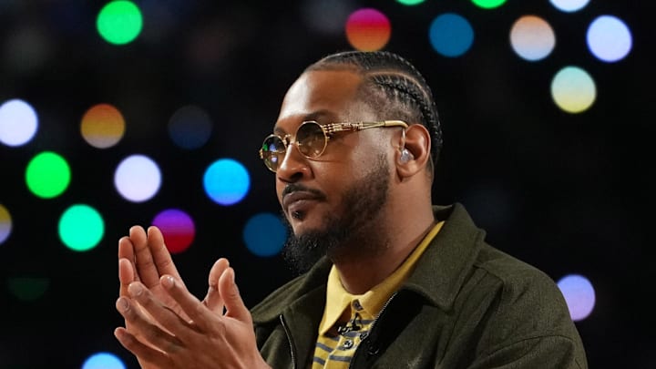 Carmelo Anthony looks on during an NBA All Star Rising Stars game