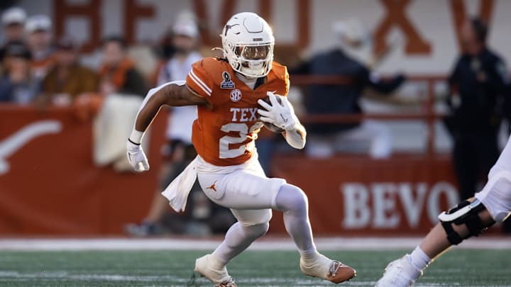 Dec 21, 2024; Austin, Texas, USA; Texas Longhorns running back Jaydon Blue (23) against the Clemson Tigers during the CFP National playoff first round at Darrell K Royal-Texas Memorial Stadium. Mandatory Credit: Mark J. Rebilas-Imagn Images Dec 21, 2024; Austin, Texas, USA; Texas Longhorns running back Jaydon Blue (23) against the Clemson Tigers during the CFP National playoff first round at Darrell K Royal-Texas Memorial Stadium. Mandatory Credit: Mark J. Rebilas-Imagn Images