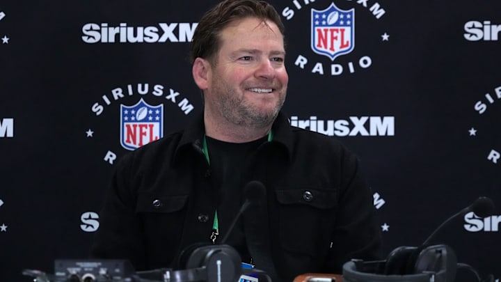 Feb 27, 2024; Indianapolis, IN, USA; Seattle Seahawks general manager John Schneider on the SiriusXM radio set at the NFL Scouting Combine at Indiana Convention Center. 