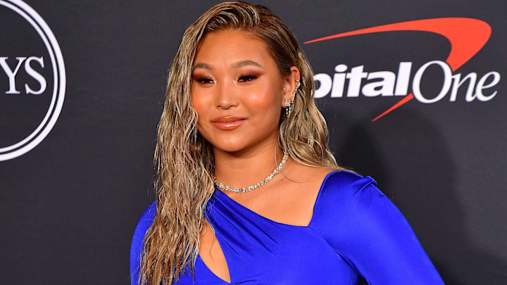 Olympic snowboarder Chloe Kim arrives at the Red Carpet for the 2022 ESPY at Dolby Theater.