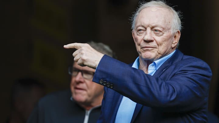 Dallas Cowboys owner Jerry Jones exits the player tunnel before a game against the Seattle Seahawks at Lumen Field.