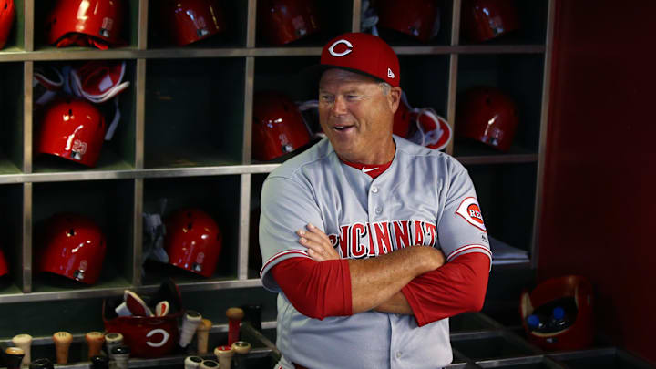 May 30, 2018; Phoenix, AZ, USA; Cincinnati Reds interim bench coach Pat Kelly against the Arizona Diamondbacks at Chase Field. Mandatory Credit: Mark J. Rebilas-Imagn Images