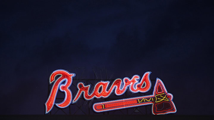 Jun 28, 2013; Atlanta, GA, USA; Atlanta Braves logo in the fourth inning against the Arizona Diamondbacks at Turner Field. Mandatory Credit: Brett Davis-Imagn Images