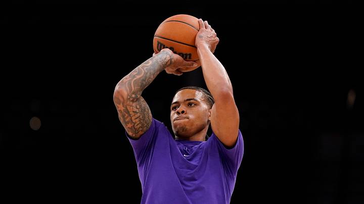 Oct 12, 2026; Salt Lake City, Utah, USA;  Utah Jazz guard Keyonte George (3) warms up prior to a game against the San Antonio Spurs at Delta Center.  Mandatory Credit: Aaron Baker-Imagn Images