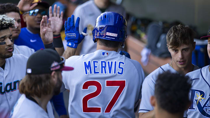 Oct 26, 2022; Surprise, Arizona, USA; Chicago Cubs outfielder Matt Mervis plays for the Mesa Solar