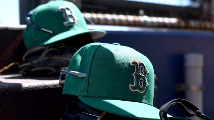 Mar 17, 2025; North Port, Florida, USA; Boston Red Sox hats on the stairs to the dugout before the start of the game between the Atlanta Braves and Boston Red Sox during spring training at CoolToday Park. Mandatory Credit: Jonathan Dyer-Imagn Images Mar 17, 2025; North Port, Florida, USA; Boston Red Sox hats on the stairs to the dugout before the start of the game between the Atlanta Braves and Boston Red Sox during spring training at CoolToday Park. Mandatory Credit: Jonathan Dyer-Imagn Images