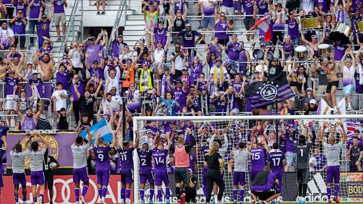 Feb 27, 2022; Orlando, Florida, USA;  Orlando City fans celebrate after Orlando City beat CF Montr 