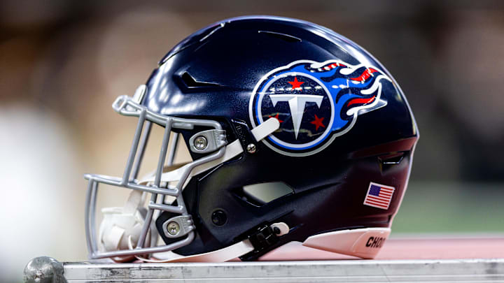 Detailed view of the Tennessee Titans helmet against the New Orleans Saints during the first half at Caesars Superdome. Detailed view of the Tennessee Titans helmet against the New Orleans Saints during the first half at Caesars Superdome.